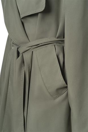 Haki Kuşaklı Mevsimlik İnce Trençkot HAKİ