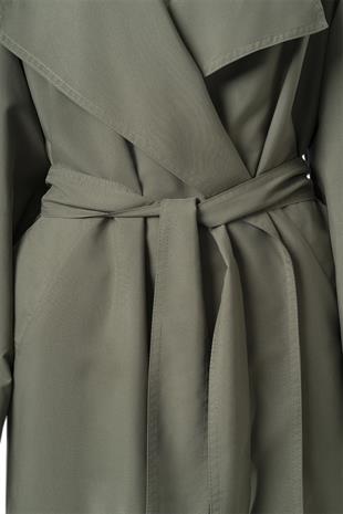 Haki Kuşaklı Mevsimlik İnce Trençkot HAKİ