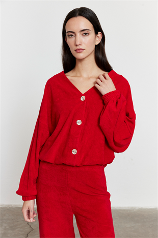 Havlu Kumaş Hırka Kırmızı