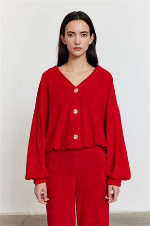 Havlu Kumaş Hırka Kırmızı