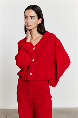 Havlu Kumaş Hırka Kırmızı