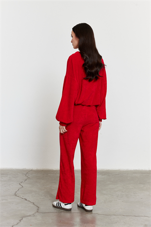 Havlu Kumaş Pantolon Kırmızı