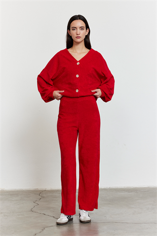 Havlu Kumaş Pantolon Kırmızı