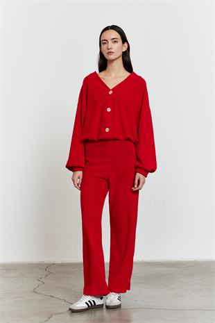 Havlu Kumaş Pantolon Kırmızı