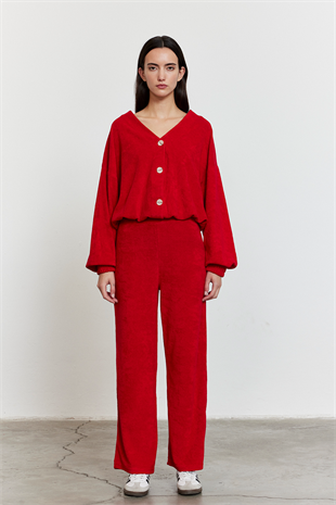 Havlu Kumaş Pantolon Kırmızı