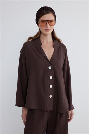 Helia Oversize Gömlek Acı Kahve