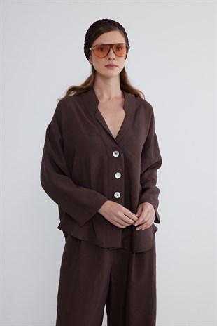 Helia Oversize Gömlek Acı Kahve