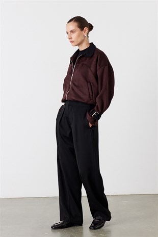 Kadife Yaka Bomber Süet Ceket Bordo