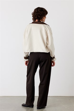 Kadife Yaka Bomber Süet Ceket Taş