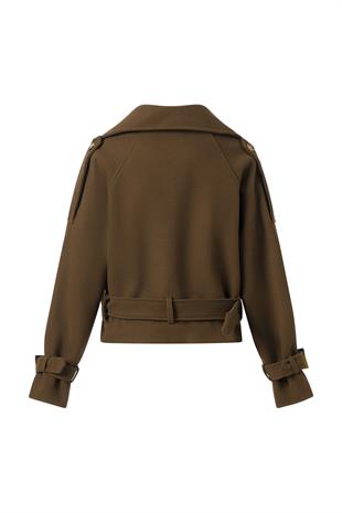 Kahverengi Apoletli Kısa Kaşe Kaban KAHVERENGİ