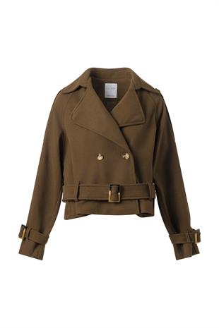 Kahverengi Apoletli Kısa Kaşe Kaban KAHVERENGİ