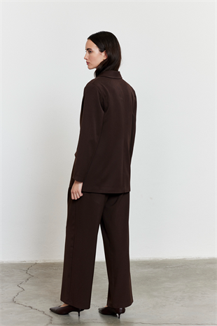 Kahverengi Düğmeli Blazer Ceket KAHVERENGİ