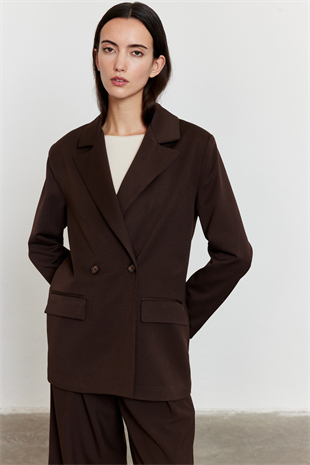 Kahverengi Düğmeli Blazer Ceket KAHVERENGİ