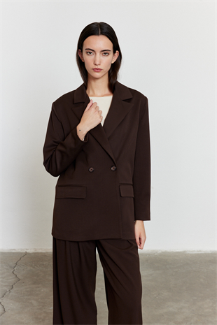 Kahverengi Düğmeli Blazer Ceket KAHVERENGİ