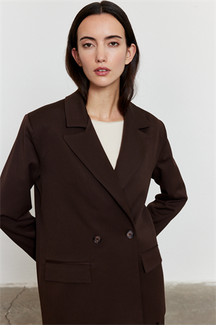 Kahverengi Düğmeli Blazer Ceket KAHVERENGİ