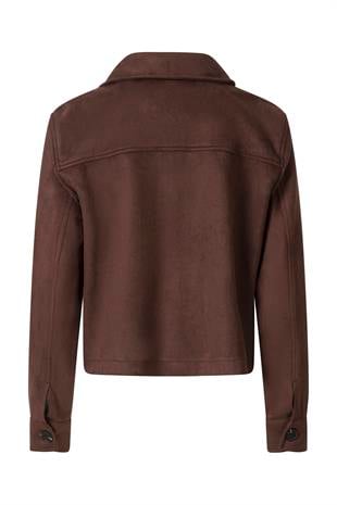 Kahverengi Düğmeli Kısa Nubuk Ceket KAHVERENGİ