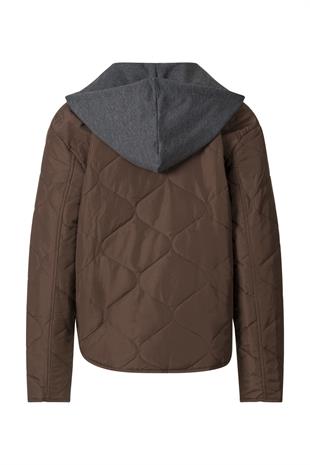 Kahverengi Kapitone Kapüşonlu İnce Ceket KAHVERENGİ