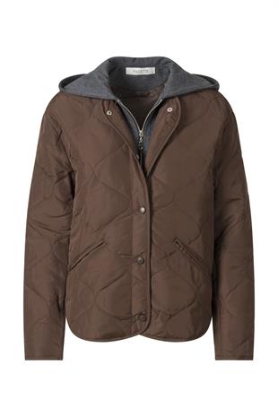 Kahverengi Kapitone Kapüşonlu İnce Ceket KAHVERENGİ