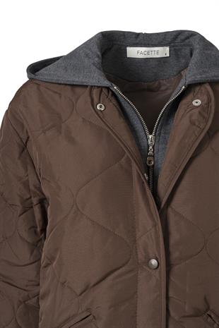 Kahverengi Kapitone Kapüşonlu İnce Ceket KAHVERENGİ