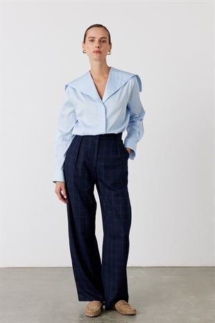 Kareli Dökümlü Pantolon Lacivert