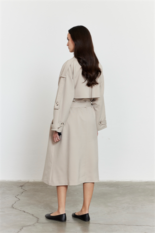 Kol Apoletli Rüzgarlıklı Oversize Trençkot Bej