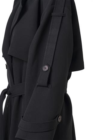 Kol Apoletli Rüzgarlıklı Oversize Trençkot Siyah