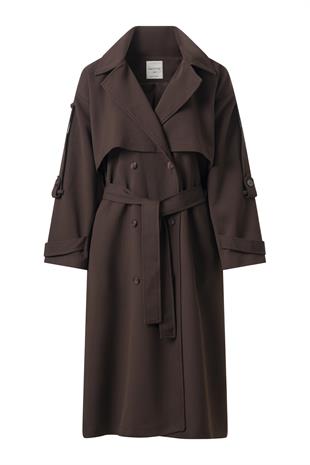 Kol Apoletli Rüzgarlıklı Oversize Trençkot Acı Kahve