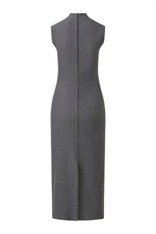 Kolsuz Dar Kesim Maxi Elbise Gri