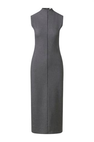 Kolsuz Dar Kesim Maxi Elbise Gri