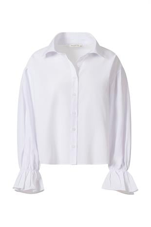 Kolu Volanlı Gömlek Beyaz