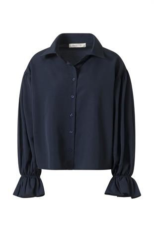 Kolu Volanlı Gömlek Lacivert