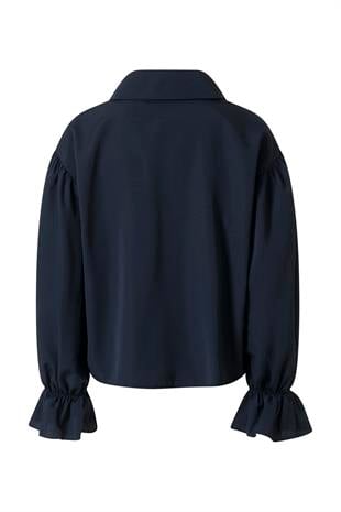 Kolu Volanlı Gömlek Lacivert