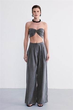 Lace Crop Pantolon Takım Haki