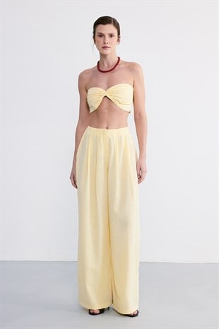 Lace Crop Pantolon Takım Sarı