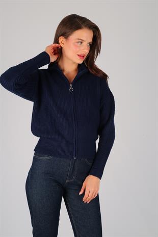 Lacivert Kalın Fermuarlı Selanik Hırka LACİVERT