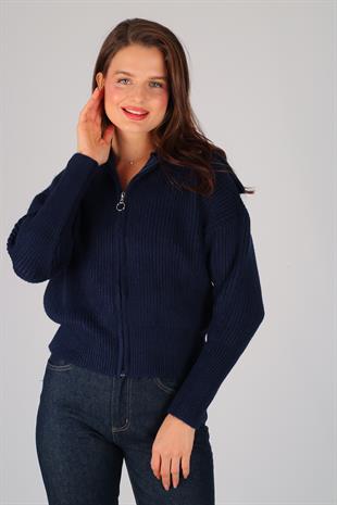 Lacivert Kalın Fermuarlı Selanik Hırka LACİVERT