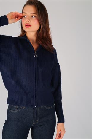 Lacivert Kalın Fermuarlı Selanik Hırka LACİVERT