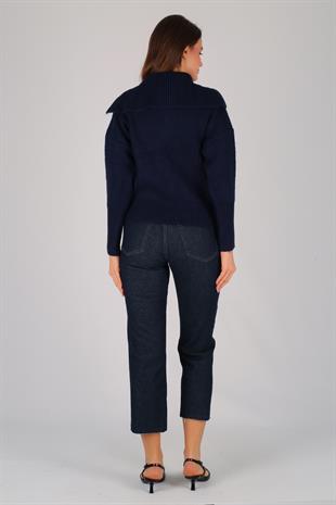 Lacivert Kalın Fermuarlı Selanik Hırka LACİVERT