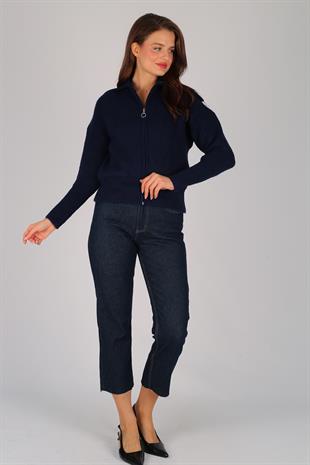 Lacivert Kalın Fermuarlı Selanik Hırka LACİVERT