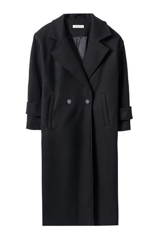 Linea Apoletli Uzun Kaşe Kaban Siyah