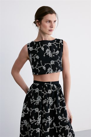 Liora Crop Etek Takım Siyah