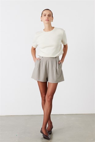 Lumen Kısa Ekose Şort Kahverengi