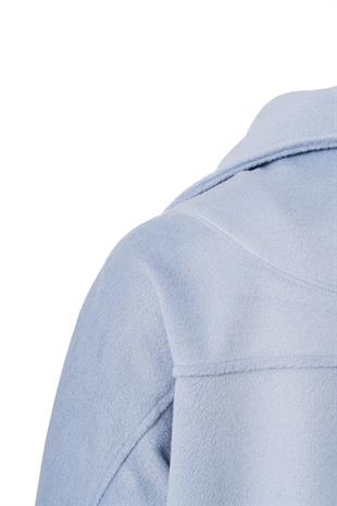 Mirelle Dik Yaka Kaşe Kaban Açık Mavi