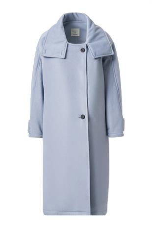 Mirelle Dik Yaka Kaşe Kaban Açık Mavi