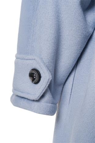 Mirelle Dik Yaka Kaşe Kaban Açık Mavi