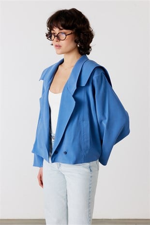 Noctia Pelerinli Ceket Mavi