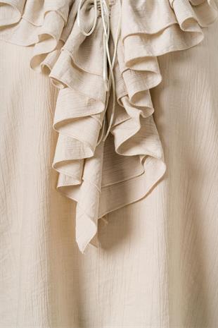 Önden Bağlamalı Fırfırlı Bluz Ekru