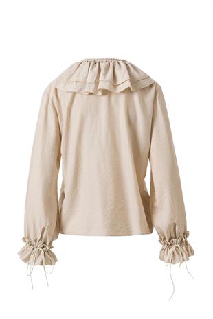 Önden Bağlamalı Fırfırlı Bluz Ekru