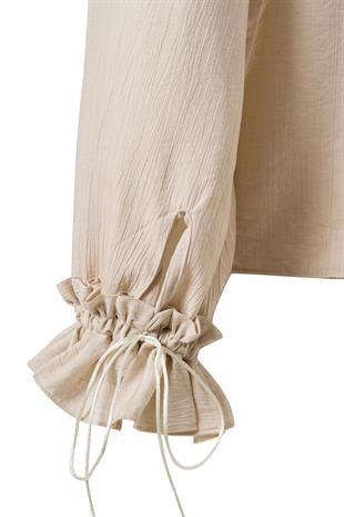 Önden Bağlamalı Fırfırlı Bluz Ekru