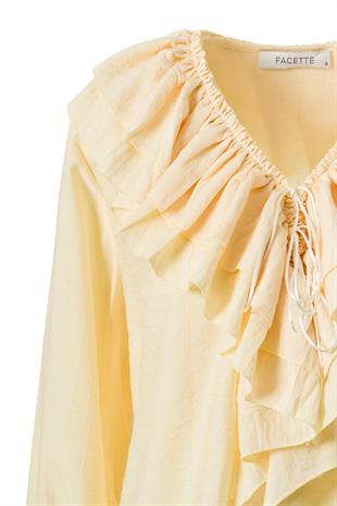 Önden Bağlamalı Fırfırlı Bluz Sarı